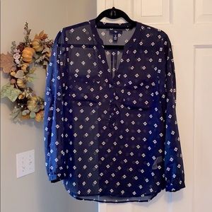 Sheer Navy Print Pullover Blouse